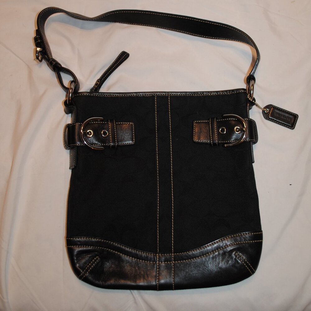 COACH BLACK HOBO BAG W/ LEATHER TRIM